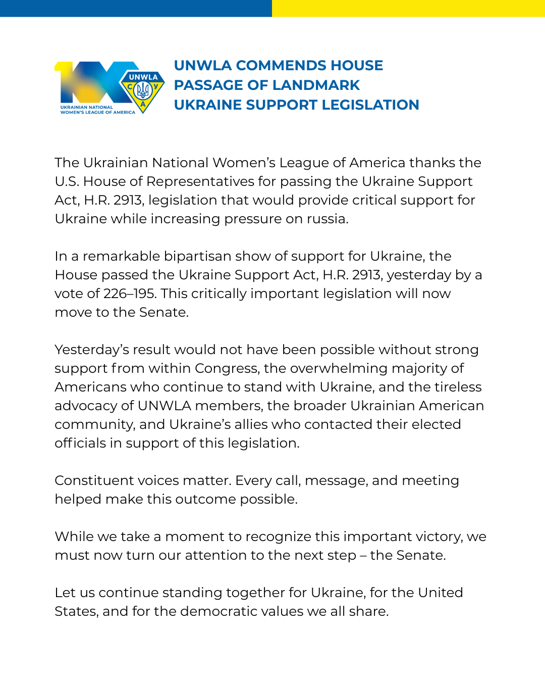 STATEMENT for website | UNWLA - Ukrainian National Womens League of America