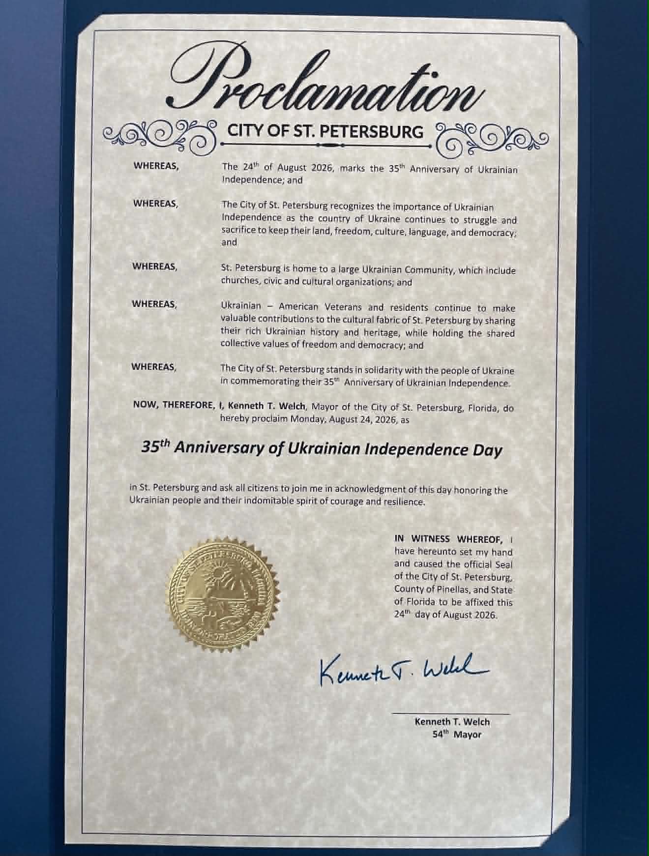 125 events nationwide: 35 Years of Ukraine's Independence 24 | UNWLA - Ukrainian National Womens League of America Br 124 Saint Petersburg Fl Proclamation | UNWLA - Ukrainian National Womens League of America