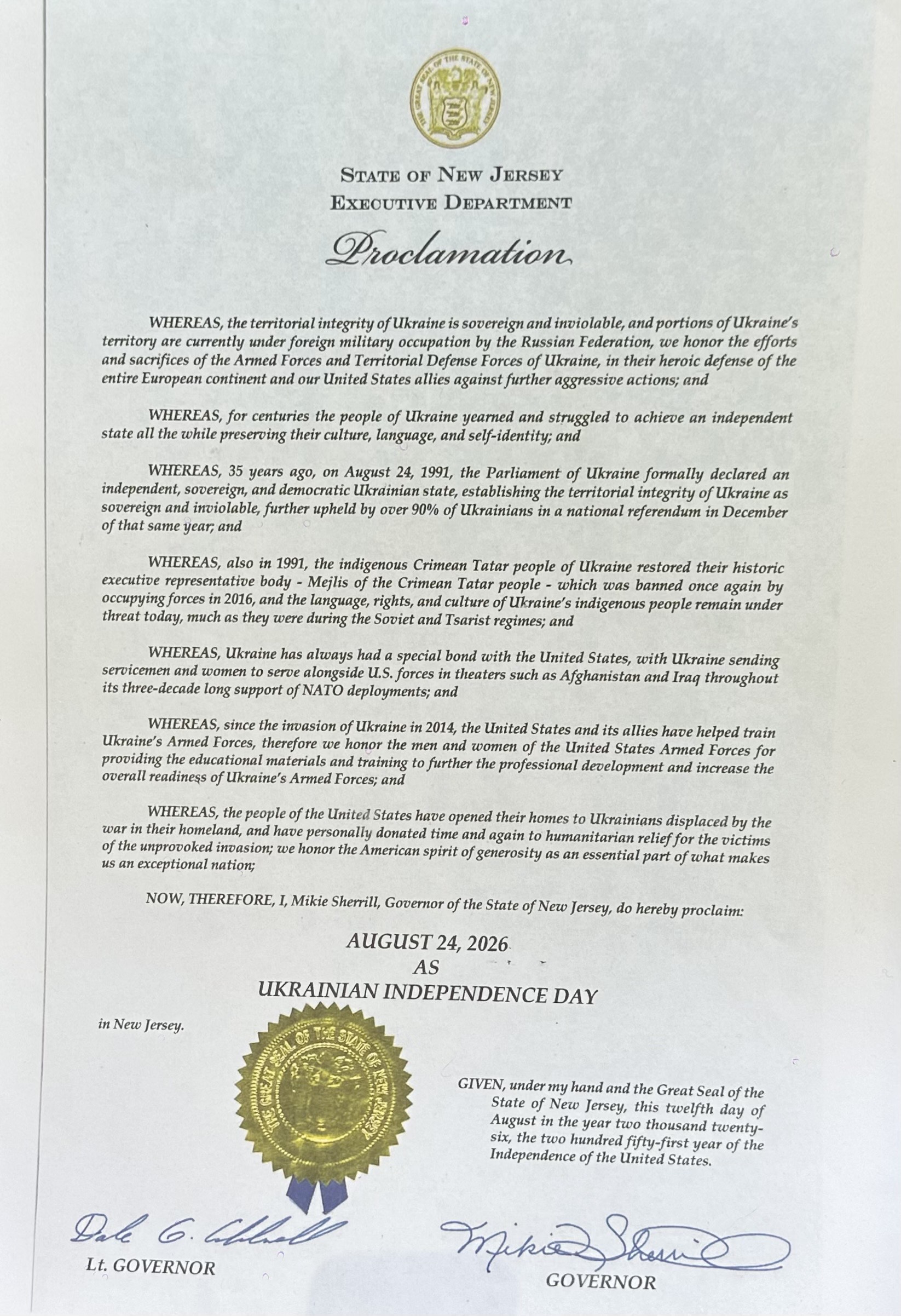 125 events nationwide: 35 Years of Ukraine's Independence 15 | UNWLA - Ukrainian National Womens League of America Br 98 135 NJ Proclamation | UNWLA - Ukrainian National Womens League of America