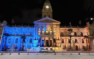 City Hall lit in blue and yellow 3 | UNWLA - Ukrainian National Womens League of America