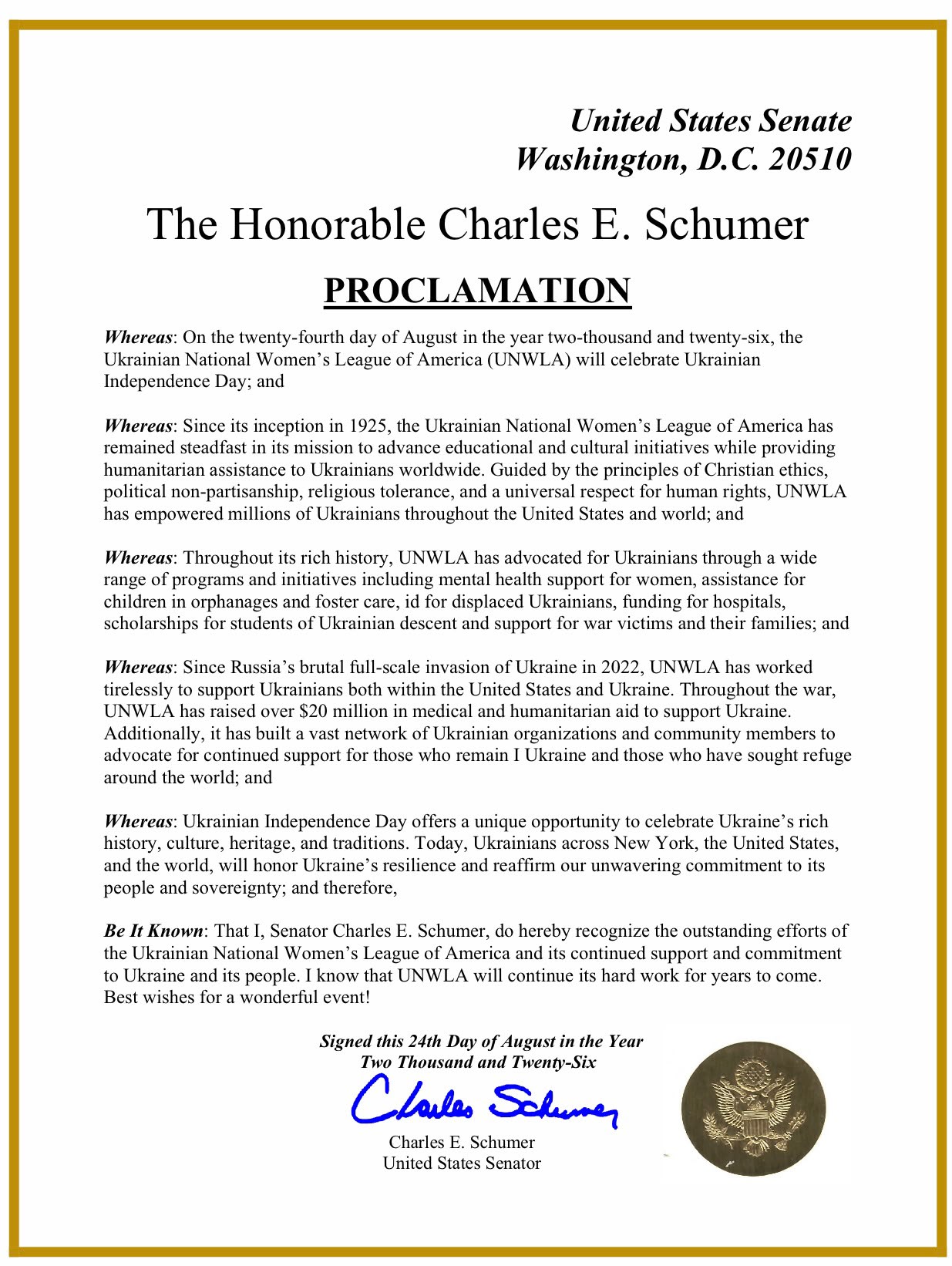 125 events nationwide: 35 Years of Ukraine's Independence 2 | UNWLA - Ukrainian National Womens League of America NY Proclamation | UNWLA - Ukrainian National Womens League of America