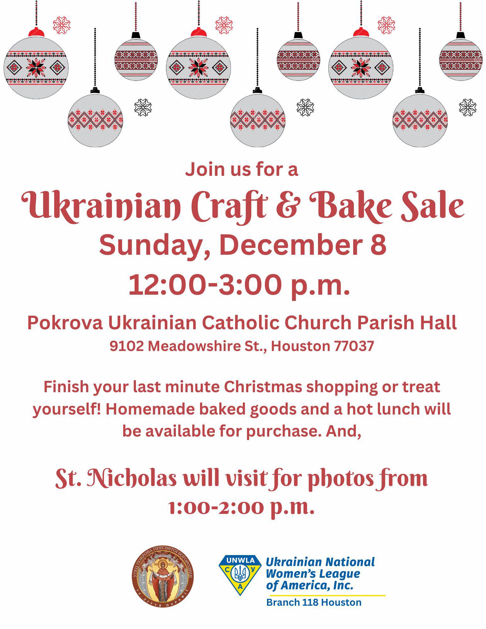 Ukrainian Christmas Craft & Bake Sale...and a visit from St. Nicholas